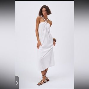 Zara long textured midi dress white halter summer
